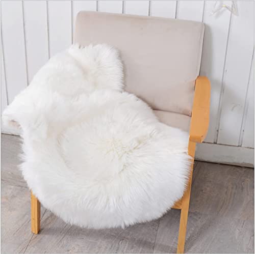 HLZHOU Soft Faux Sheepskin Fur Rug Fluffy Fur Chair Cover Seat Pad Non-Slip Area Rug for Bedroom Living Room Floor Kids Room (White, 2 x 3 Feet)