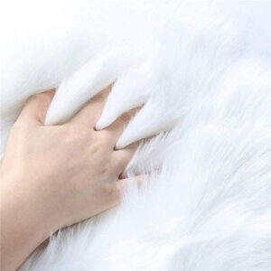 HLZHOU Soft Faux Sheepskin Fur Rug Fluffy Fur Chair Cover Seat Pad Non-Slip Area Rug for Bedroom Living Room Floor Kids Room (White, 2 x 3 Feet)