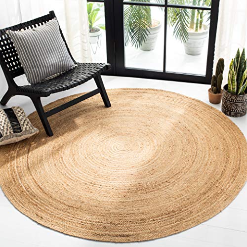 SAFAVIEH Natural Fiber Round Collection 7' Round Natural NFB310A Handmade Boho Braided Jute Area Rug