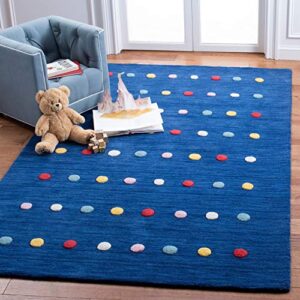 safavieh kids collection 4' x 6' navy sfk804n handmade polka dot wool area rug