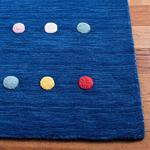 SAFAVIEH Kids Collection 4' x 6' Navy SFK804N Handmade Polka Dot Wool Area Rug