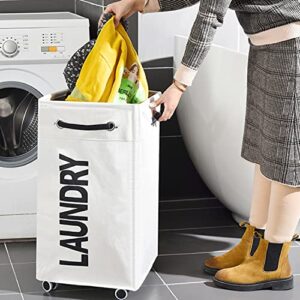 Haundry 86L Large Collapsible Laundry Hamper with Wheels, Waterproof Rolling Clothes Hamper Basket Bin for Dirty Clothes Storage