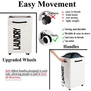 Haundry 86L Large Collapsible Laundry Hamper with Wheels, Waterproof Rolling Clothes Hamper Basket Bin for Dirty Clothes Storage