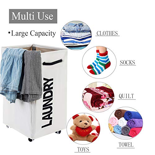 Haundry 86L Large Collapsible Laundry Hamper with Wheels, Waterproof Rolling Clothes Hamper Basket Bin for Dirty Clothes Storage
