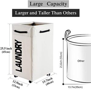 Haundry 86L Large Collapsible Laundry Hamper with Wheels, Waterproof Rolling Clothes Hamper Basket Bin for Dirty Clothes Storage