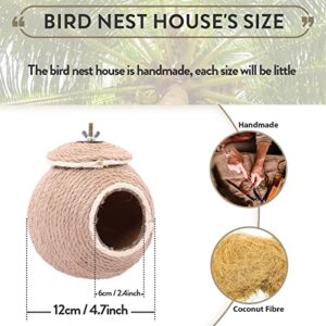 Handwoven Straw Bird Nest, Reusable Grass Woven Parakeet Breeding Cave, Parrot Hatching House for Rabbit Bunny Dove Hamster Gerbil Chinchillas Canary or Cockatiel, Handmade Hanging Bird Nest Cage