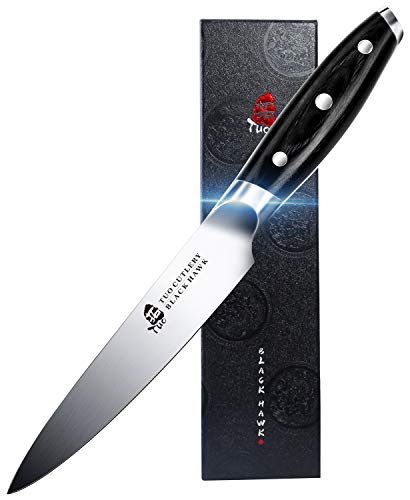 TUO Utility Knife - 5 inch Kitchen Chefs knife - Meat, Fruit, Vegetable Knife Paring Knife - German HC Steel - Full Tang Pakkawood Handle - BLACK HAWK SERIES with Gift Box