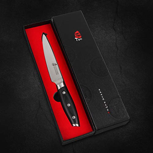 TUO Utility Knife - 5 inch Kitchen Chefs knife - Meat, Fruit, Vegetable Knife Paring Knife - German HC Steel - Full Tang Pakkawood Handle - BLACK HAWK SERIES with Gift Box