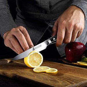 TUO Utility Knife - 5 inch Kitchen Chefs knife - Meat, Fruit, Vegetable Knife Paring Knife - German HC Steel - Full Tang Pakkawood Handle - BLACK HAWK SERIES with Gift Box