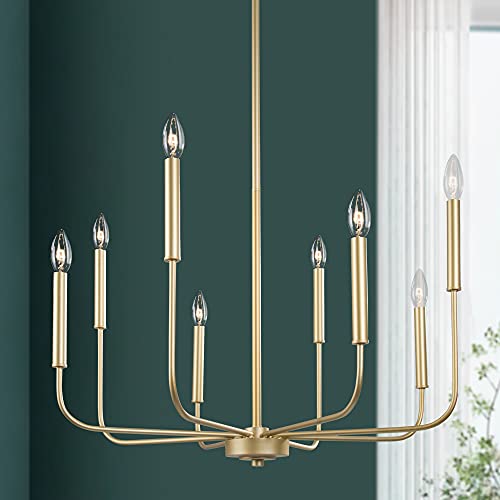 KSANA Gold Chandelier, Modern Light Fixture for Bedroom, Foyer, Dining & Living Room, Kitchen, and Entryway, (Upgraded Version, 2 Types of Height 8 Arms)