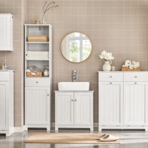 Haotian BZR21-W, White Bathroom Laundry Cabinet with Basket, Tilt-Out Laundry Hamper, Bathroom Storage Cabinet Unit with Drawer, 15.7"x15"x35.4"