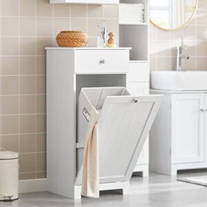 Haotian BZR21-W, White Bathroom Laundry Cabinet with Basket, Tilt-Out Laundry Hamper, Bathroom Storage Cabinet Unit with Drawer, 15.7"x15"x35.4"