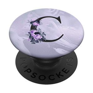 initial letter c purple lavender floral monogram for women popsockets popgrip: swappable grip for phones & tablets