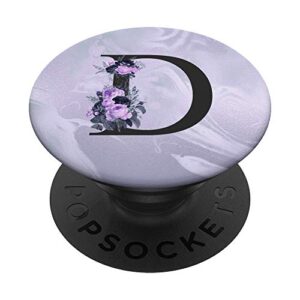 initial letter d purple lavender floral monogram for women popsockets popgrip: swappable grip for phones & tablets