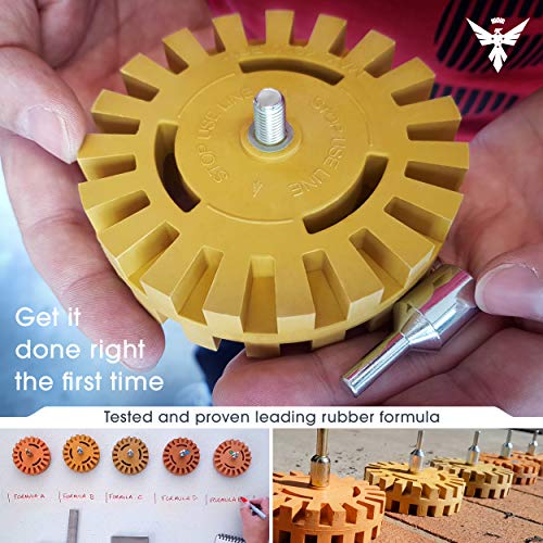 Horus Works Eraser Wheel Decal Remover - Sticker and Adhesive Removal Rubber Disk with Power Drill Attachment - Remove Vinyl Decals with Ease - Will Not Scratch Paint or Glass - Proudly Made