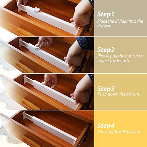 Phyllia Drawer Dividers 4 Pack, Expandable Dresser Drawer Organizers Separators Suitable 13.2-19", Tray Organizer for Silverware and Utensils, Kitchen,Bedroom,Bathroom, Office or Dresser Storage.