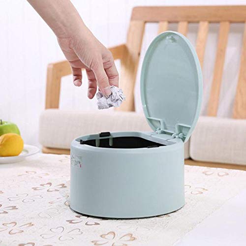 Earchy Desktop Trash Can Plastic Trash Can Elastic Cover Round Wastebaskets Household Sanitary Bucket Creative Storage Bucket