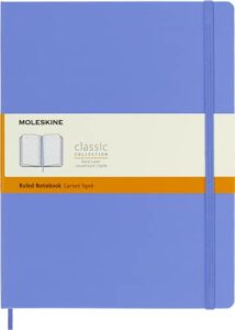 moleskine classic notebook, hard cover, xl (7.5" x 9.5") ruled/lined, hydrangea blue, 192 pages