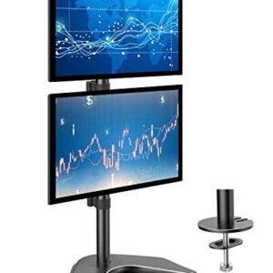 HUANUO Dual Monitor Stand - Vertical Stack Screen Free-Standing Holder LCD Desk Mount Fits Two 13 to 32 Inch Computer Monitors with C Clamp Grommet Base