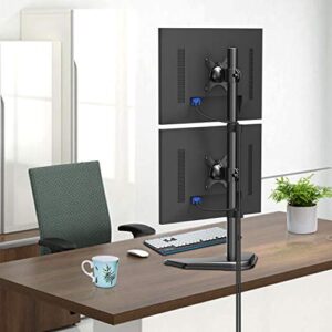HUANUO Dual Monitor Stand - Vertical Stack Screen Free-Standing Holder LCD Desk Mount Fits Two 13 to 32 Inch Computer Monitors with C Clamp Grommet Base