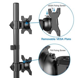 HUANUO Dual Monitor Stand - Vertical Stack Screen Free-Standing Holder LCD Desk Mount Fits Two 13 to 32 Inch Computer Monitors with C Clamp Grommet Base