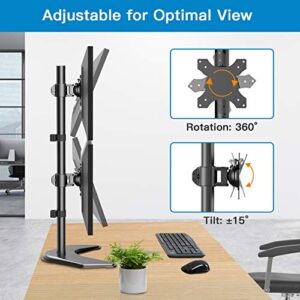 HUANUO Dual Monitor Stand - Vertical Stack Screen Free-Standing Holder LCD Desk Mount Fits Two 13 to 32 Inch Computer Monitors with C Clamp Grommet Base