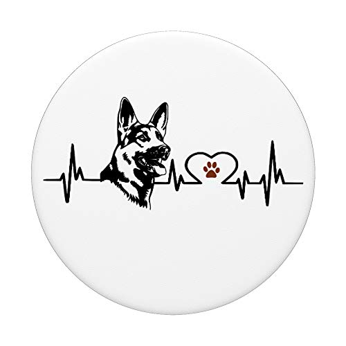 German Shepherd EKG Heartbeat Heart Line With Paw Print PopSockets PopGrip: Swappable Grip for Phones & Tablets