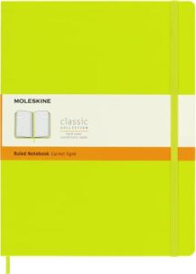 moleskine classic notebook, hard cover, xl (7.5" x 9.5") ruled/lined, lemon green, 192 pages