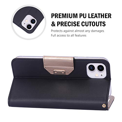 ProCase iPhone 11 Wallet Case for Women, Flip Folio Kickstand PU Leather Case with Card Holder Wristlet Hand Strap, Stand Protective Cover for iPhone 11 6.1” 2019 Release -Black