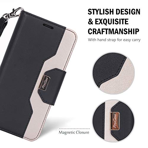ProCase iPhone 11 Wallet Case for Women, Flip Folio Kickstand PU Leather Case with Card Holder Wristlet Hand Strap, Stand Protective Cover for iPhone 11 6.1” 2019 Release -Black