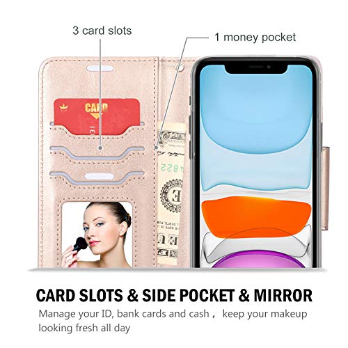 ProCase iPhone 11 Wallet Case for Women, Flip Folio Kickstand PU Leather Case with Card Holder Wristlet Hand Strap, Stand Protective Cover for iPhone 11 6.1” 2019 Release -Black