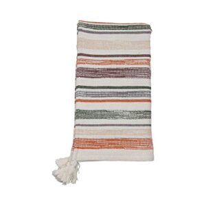 foreside home & garden multicolor woven 50 x 60 inch cotton throw blanket with hand tied tassels, orange, white
