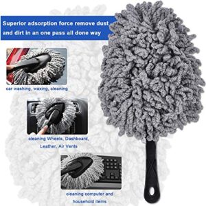 eFuncar Detailing Brush Set - 5 Sizes Premium Natural Boar Hair Detail Brushes, 1 Soft Microfiber Car Dash Duster Brush, Boar Hair Detail Brush Set with Car Microfiber Duster Interior Exterior for Car