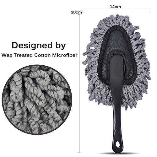 eFuncar Detailing Brush Set - 5 Sizes Premium Natural Boar Hair Detail Brushes, 1 Soft Microfiber Car Dash Duster Brush, Boar Hair Detail Brush Set with Car Microfiber Duster Interior Exterior for Car