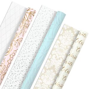 hallmark all occasion reversible wrapping paper bundle - pastel & metallic celebrate (3-pack: 75 sq. ft. ttl.) for mother's day, weddings, birthdays, baby showers, bridal showers or any occasion