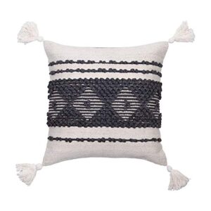 foreside home & garden gray woven 18 x 18 inch decorative cotton throw pillow cover with insert and hand tied tassels, black, white