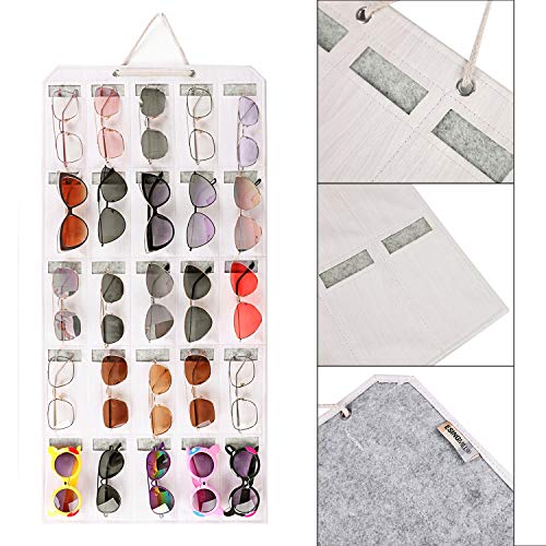 ESINGMILL Sunglasses Hanging Organizer, Eyeglass Storage Wall Mount Glasses Display Holder Pocket Hanger on Door