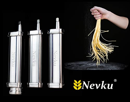 Pasta Maker Attachments Set for all KitchenAid Stand Mixer, including Pasta Sheet Roller, Spaghetti Cutter, Fettuccine Cutter by Nevku