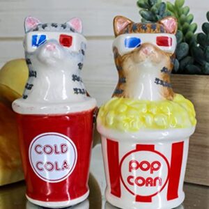 Ebros Funky Cats With Cinema 3D Glasses Sitting In Soda Pop Cup And Popcorn Tub At The Movies Salt And Pepper Shakers Set Ceramic Figurines Party Kitchen Tabletop Cat Decor Collectible