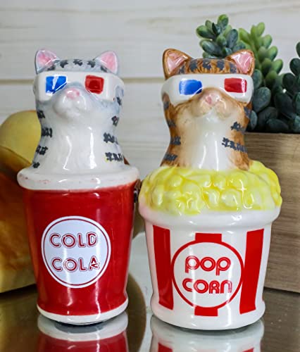 Ebros Funky Cats With Cinema 3D Glasses Sitting In Soda Pop Cup And Popcorn Tub At The Movies Salt And Pepper Shakers Set Ceramic Figurines Party Kitchen Tabletop Cat Decor Collectible