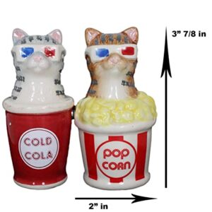 Ebros Funky Cats With Cinema 3D Glasses Sitting In Soda Pop Cup And Popcorn Tub At The Movies Salt And Pepper Shakers Set Ceramic Figurines Party Kitchen Tabletop Cat Decor Collectible