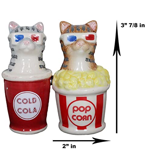 Ebros Funky Cats With Cinema 3D Glasses Sitting In Soda Pop Cup And Popcorn Tub At The Movies Salt And Pepper Shakers Set Ceramic Figurines Party Kitchen Tabletop Cat Decor Collectible