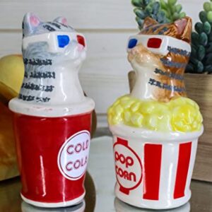 Ebros Funky Cats With Cinema 3D Glasses Sitting In Soda Pop Cup And Popcorn Tub At The Movies Salt And Pepper Shakers Set Ceramic Figurines Party Kitchen Tabletop Cat Decor Collectible