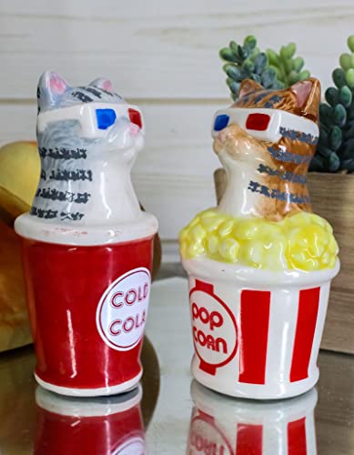 Ebros Funky Cats With Cinema 3D Glasses Sitting In Soda Pop Cup And Popcorn Tub At The Movies Salt And Pepper Shakers Set Ceramic Figurines Party Kitchen Tabletop Cat Decor Collectible