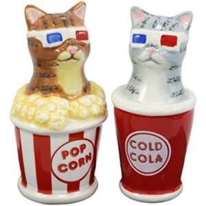 Ebros Funky Cats With Cinema 3D Glasses Sitting In Soda Pop Cup And Popcorn Tub At The Movies Salt And Pepper Shakers Set Ceramic Figurines Party Kitchen Tabletop Cat Decor Collectible