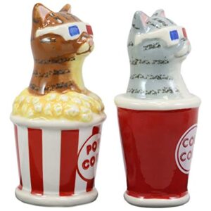 Ebros Funky Cats With Cinema 3D Glasses Sitting In Soda Pop Cup And Popcorn Tub At The Movies Salt And Pepper Shakers Set Ceramic Figurines Party Kitchen Tabletop Cat Decor Collectible