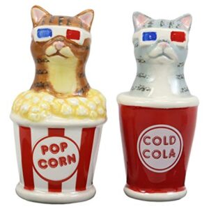 Ebros Funky Cats With Cinema 3D Glasses Sitting In Soda Pop Cup And Popcorn Tub At The Movies Salt And Pepper Shakers Set Ceramic Figurines Party Kitchen Tabletop Cat Decor Collectible