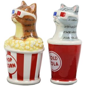 Ebros Funky Cats With Cinema 3D Glasses Sitting In Soda Pop Cup And Popcorn Tub At The Movies Salt And Pepper Shakers Set Ceramic Figurines Party Kitchen Tabletop Cat Decor Collectible