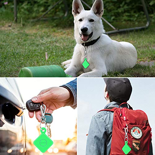 [4 Pack] Fintie Silicone Case with Carabiner Keychain for Tile Pro (2020 & 2018), Anti-Scratch Lightweight Soft Protective Sleeve Skin Cover, Black+Green Glow