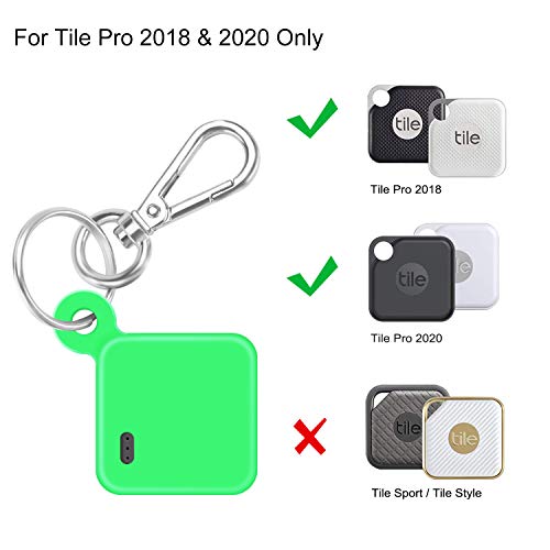 [4 Pack] Fintie Silicone Case with Carabiner Keychain for Tile Pro (2020 & 2018), Anti-Scratch Lightweight Soft Protective Sleeve Skin Cover, Black+Green Glow